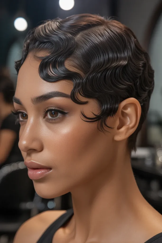 Glossy Finger Waves Pixie