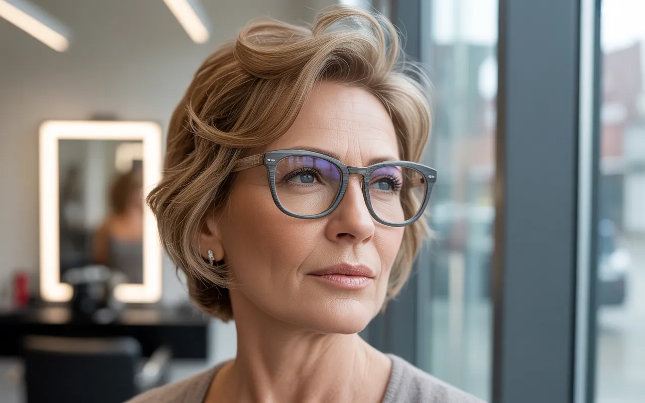 short hairstyles for women over 50 with glasses