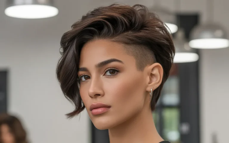 very short pixie haircut with shaved sides