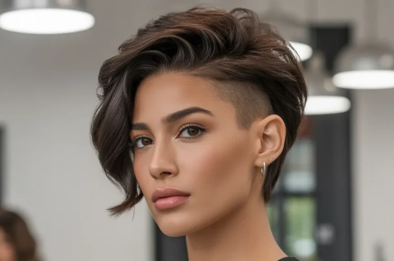very short pixie haircut with shaved sides