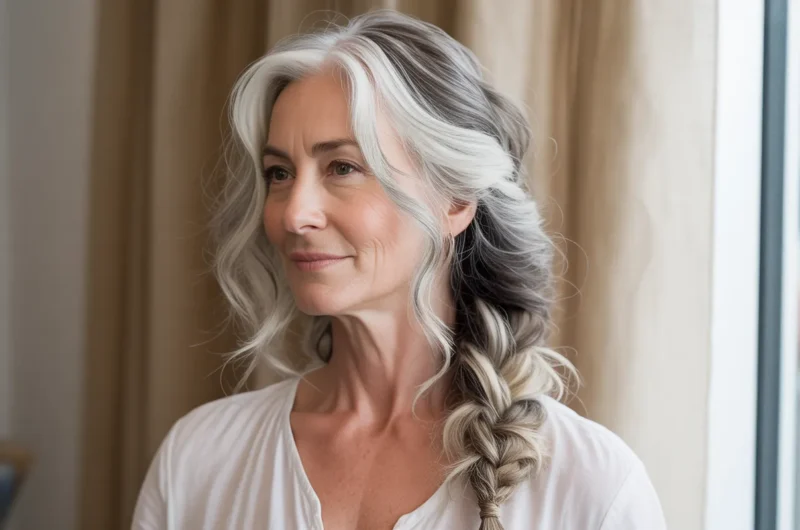 braided hairstyles for gray hair over 50