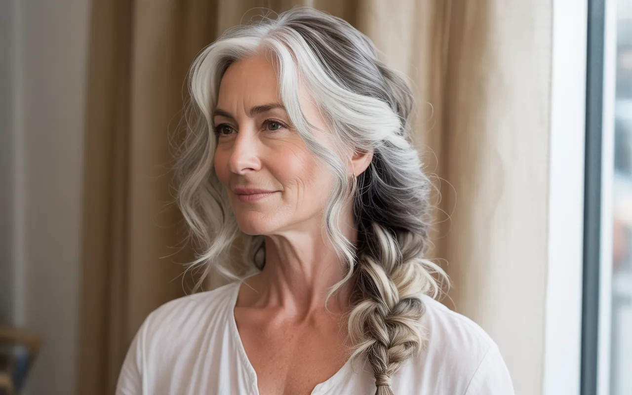 braided hairstyles for gray hair over 50
