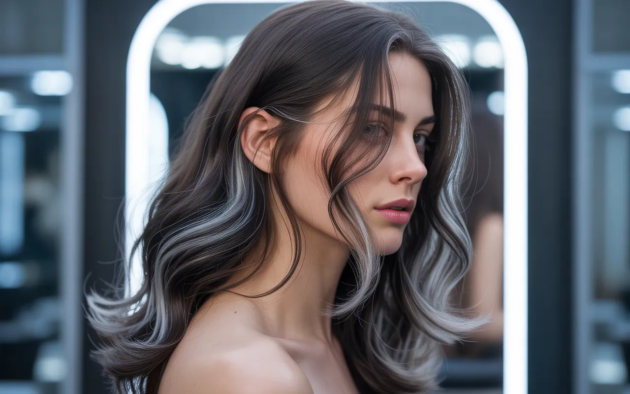 brown hair with silver highlights